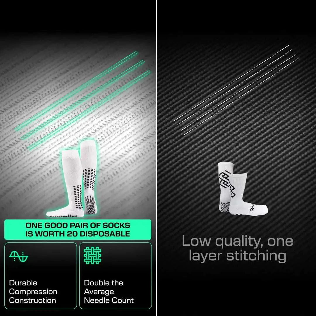 Player making sharp turns wearing LUX anti slip socks during a match