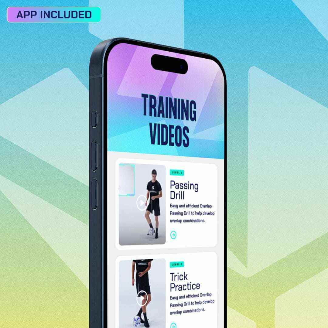 Football Kick Trainer Pro-Level with Size 2 Ball in Green, featuring SenseBall app and training videos for enhanced skills.