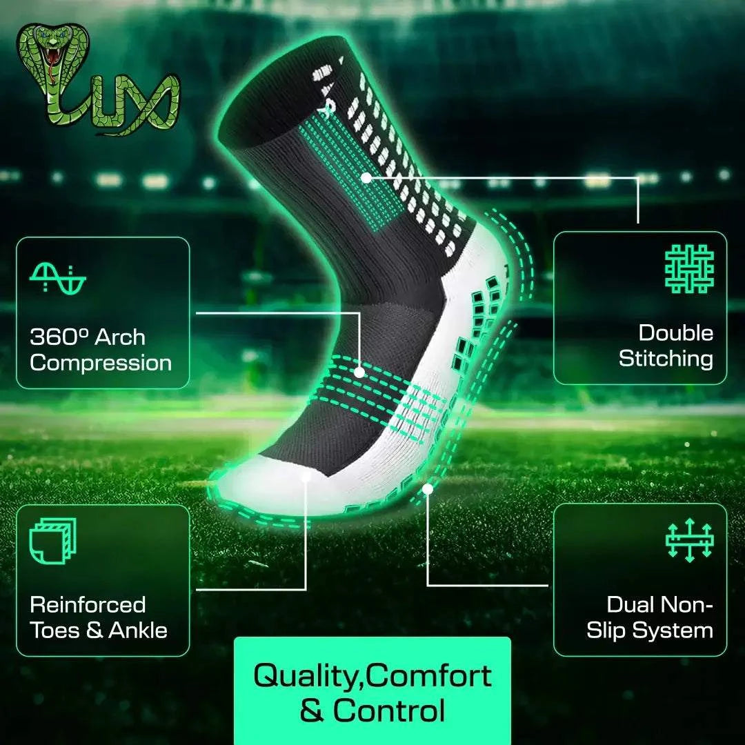 Athlete wearing men's football socks providing secure fit and support