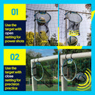 Close-up of top corner target on a football goal net